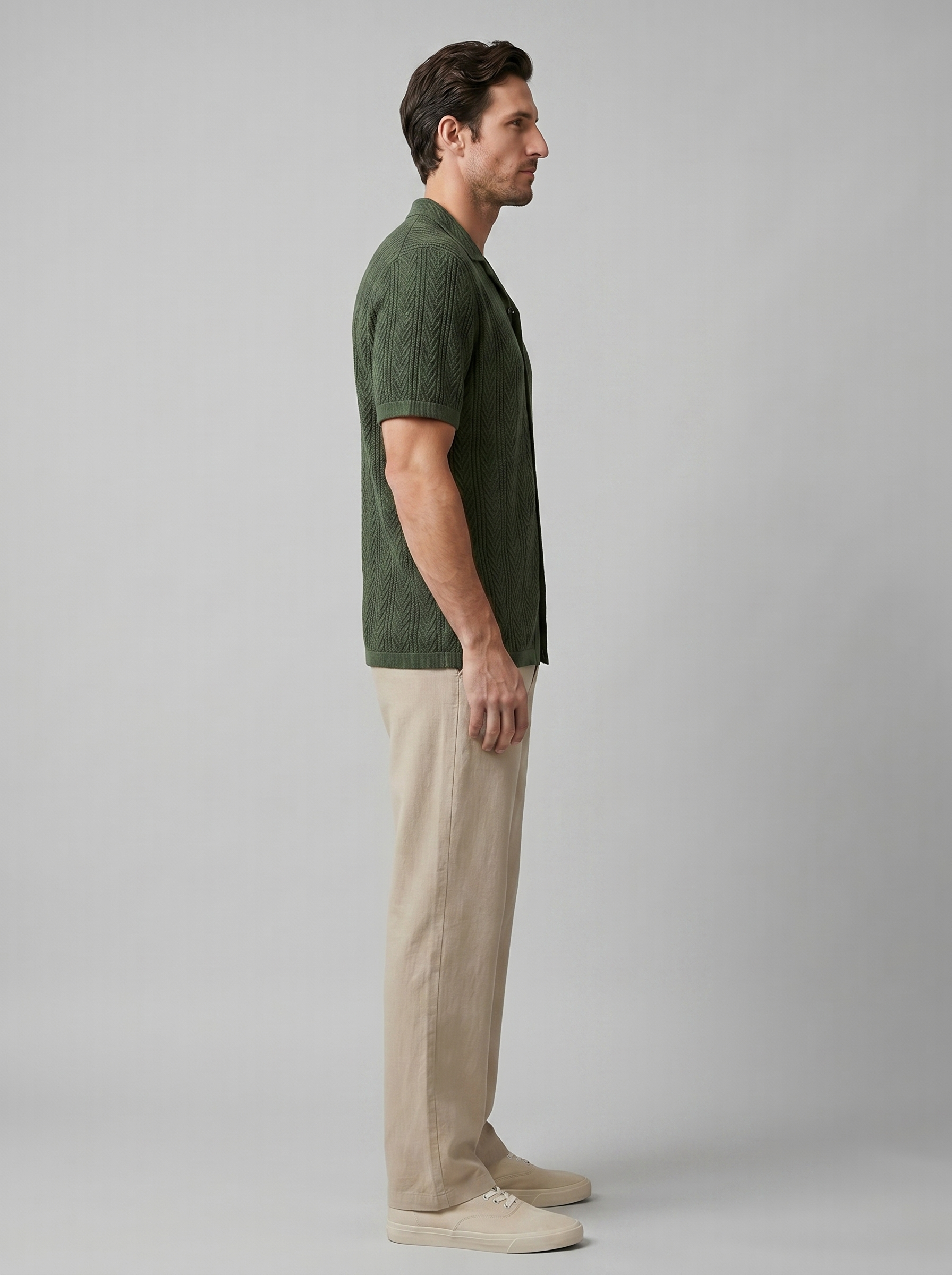 Men's Summer Casual Open-Knit Shirt and Trousers Set