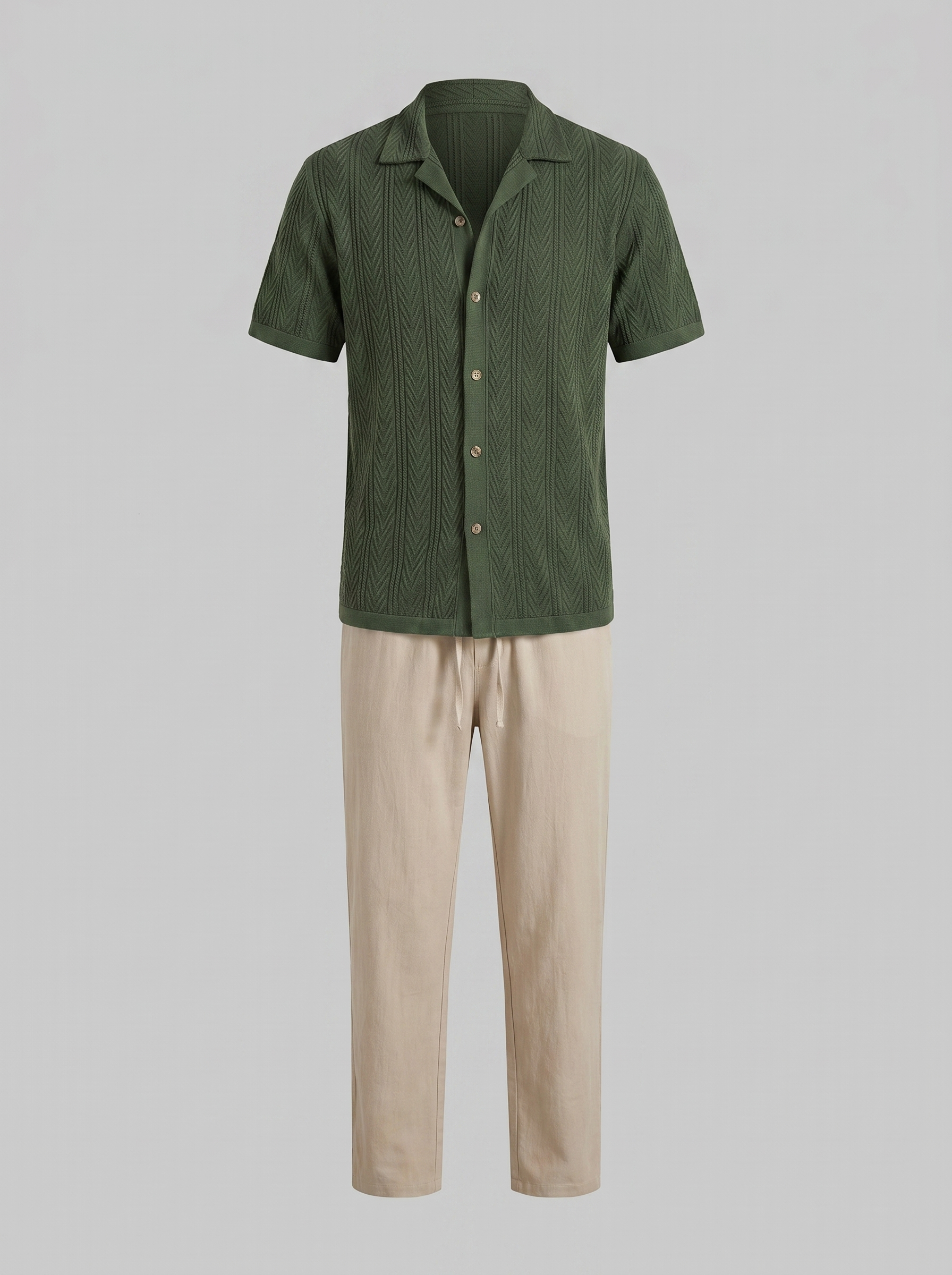 Men's Summer Casual Open-Knit Shirt and Trousers Set