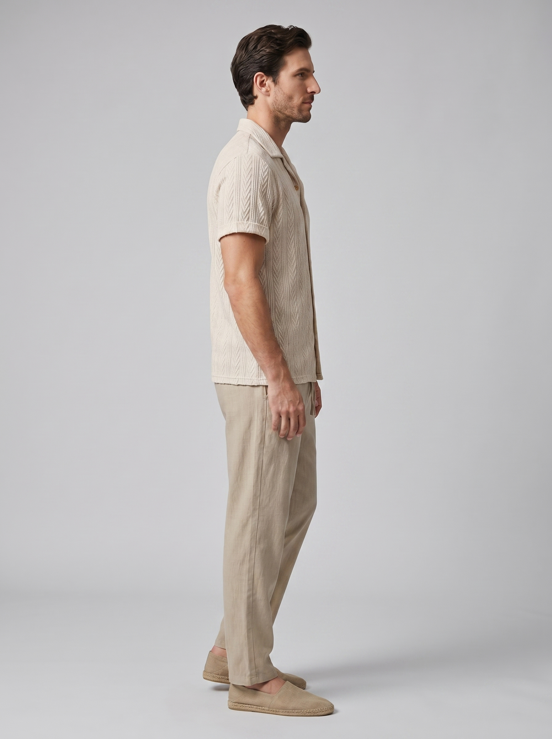 Men's Summer Casual Open-Knit Shirt and Trousers Set