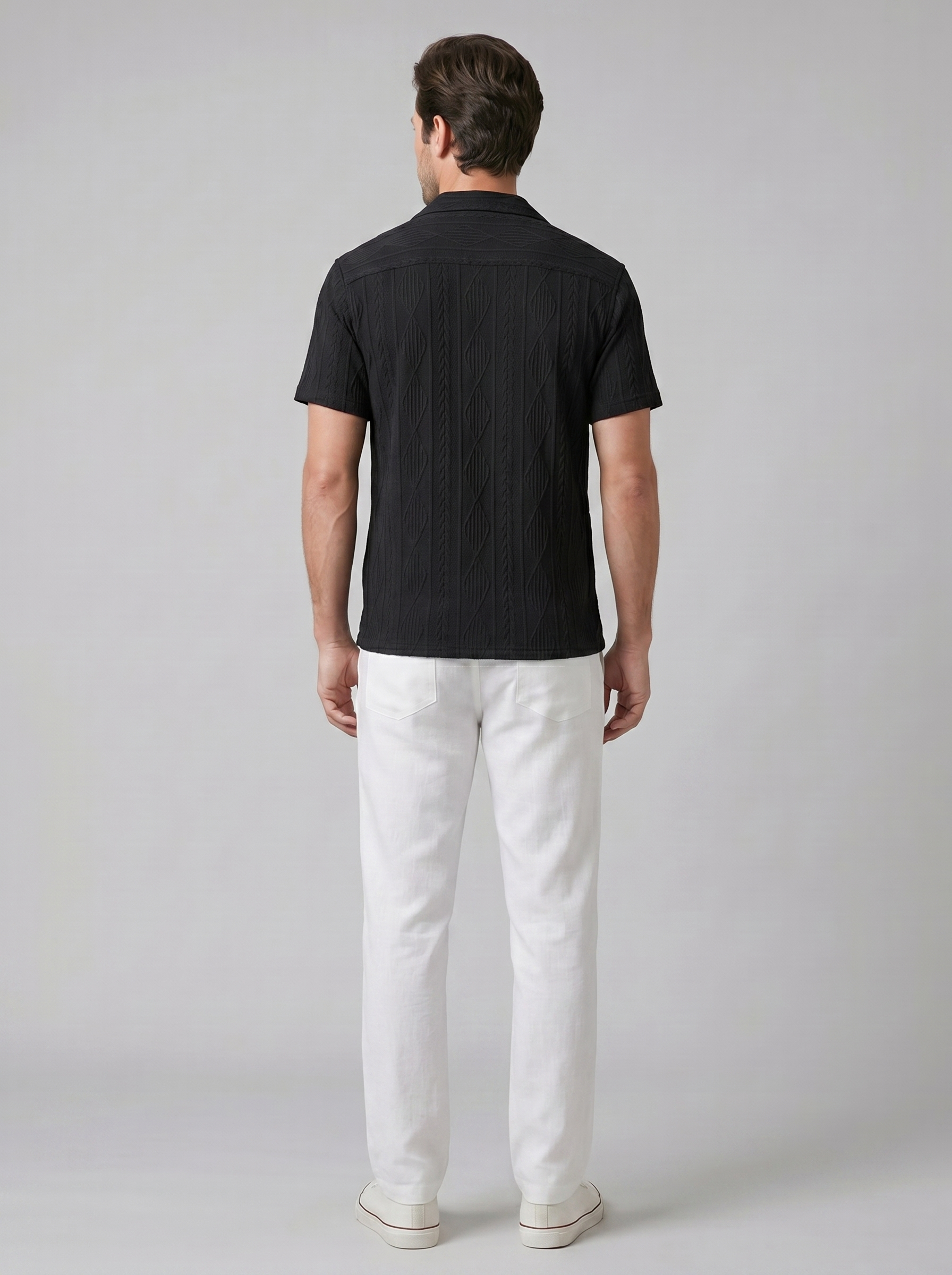 Men's Summer Casual Open-Knit Shirt and Trousers Set