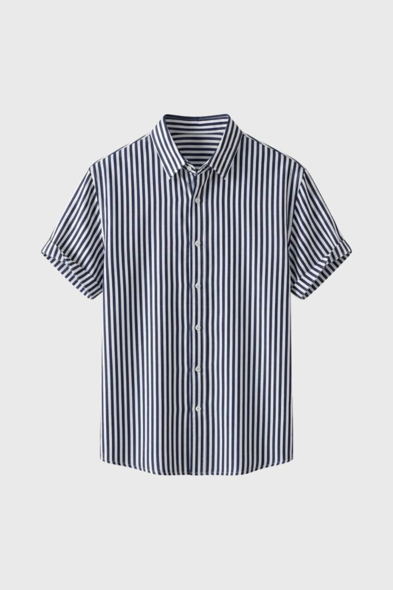Men's Striped Short-Sleeved Button-Down Casual Business Shirt