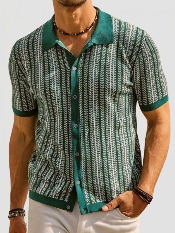 Men's Short Sleeve Striped Retro Casual Shirt