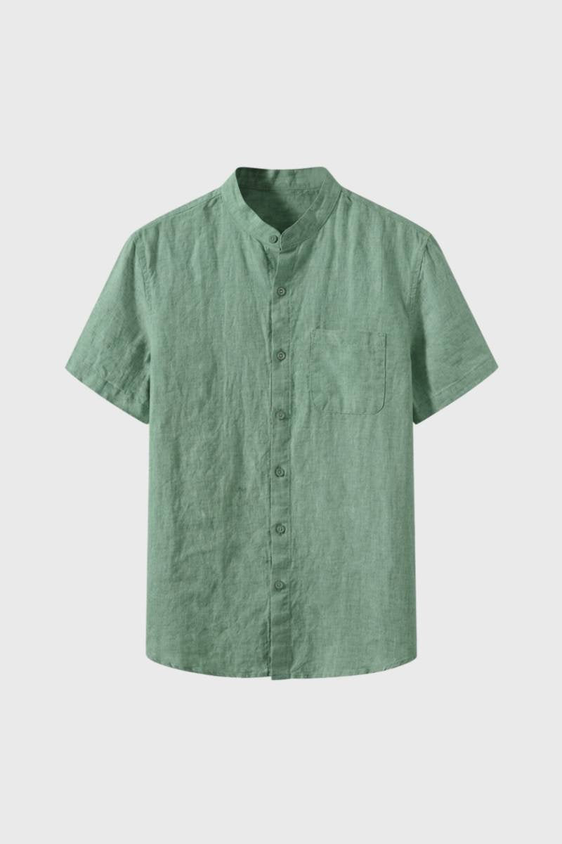 Men's Regular Fit Short Sleeve Stand-Up Collar Summer Shirt