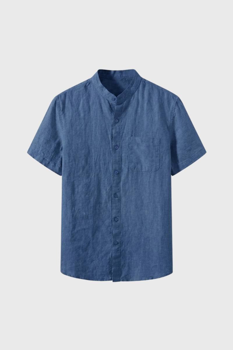 Men's Regular Fit Short Sleeve Stand-Up Collar Summer Shirt
