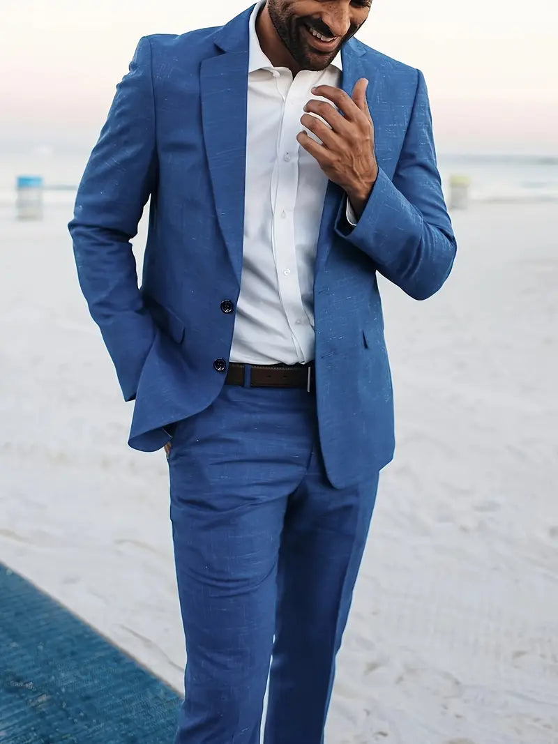 Men's Slim Fit Blazer and Trousers Business Wedding Summer