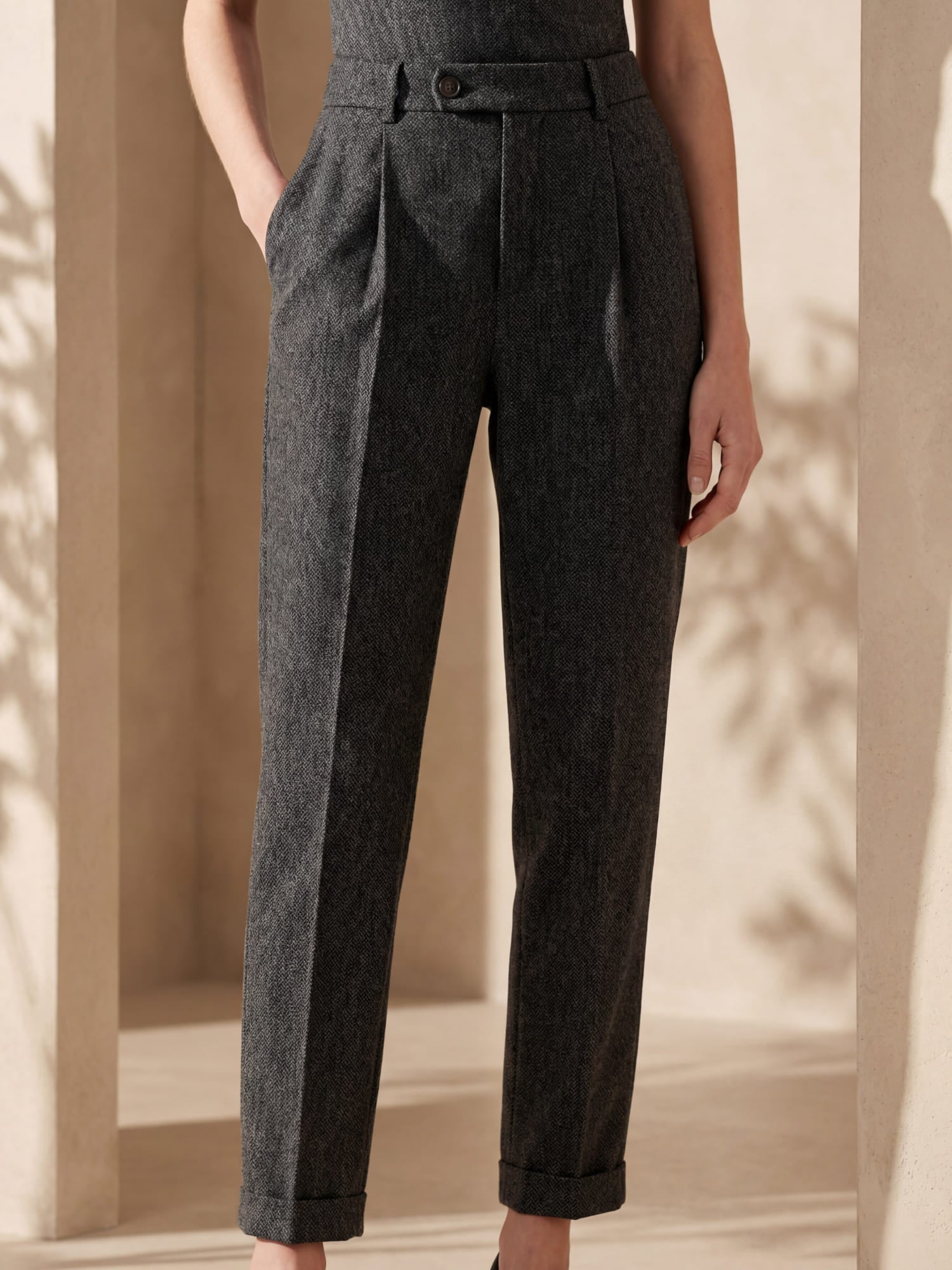 Women's High Waisted Wool Trousers Winter Formal Casual