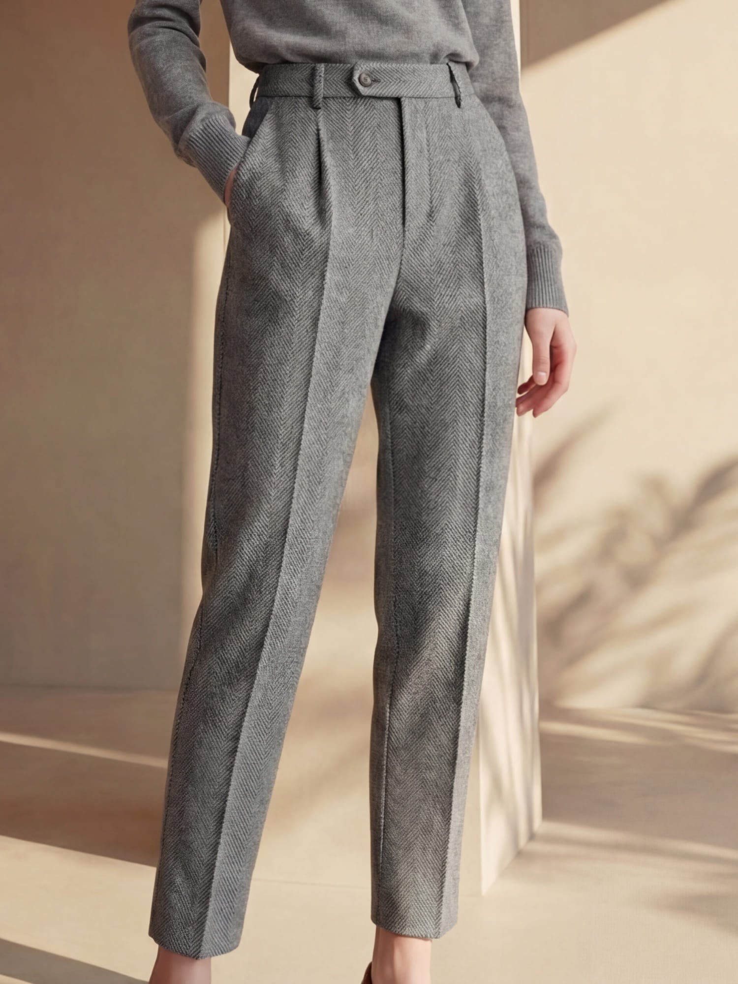 Women's High Waisted Wool Trousers Winter Formal Casual