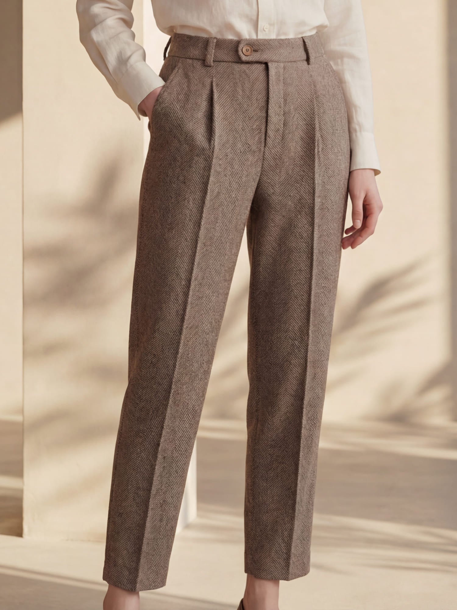 Women's High Waisted Wool Trousers Winter Formal Casual