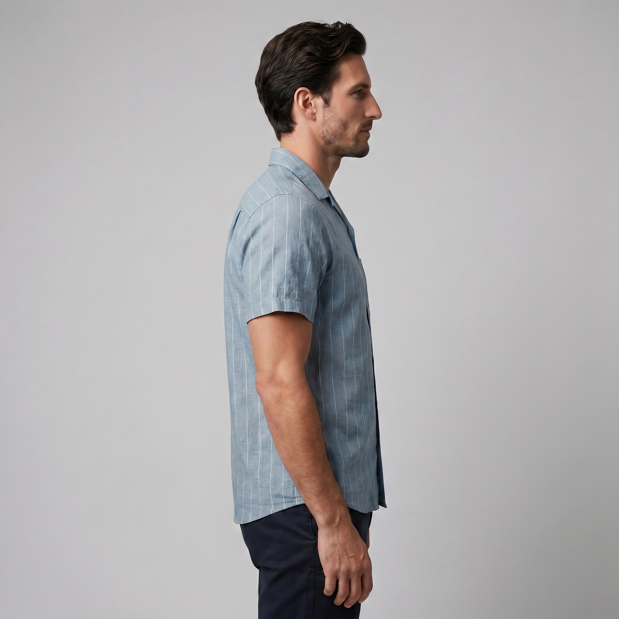Men's Pinstripe Camp Shirt Short Sleeve Casual Summer