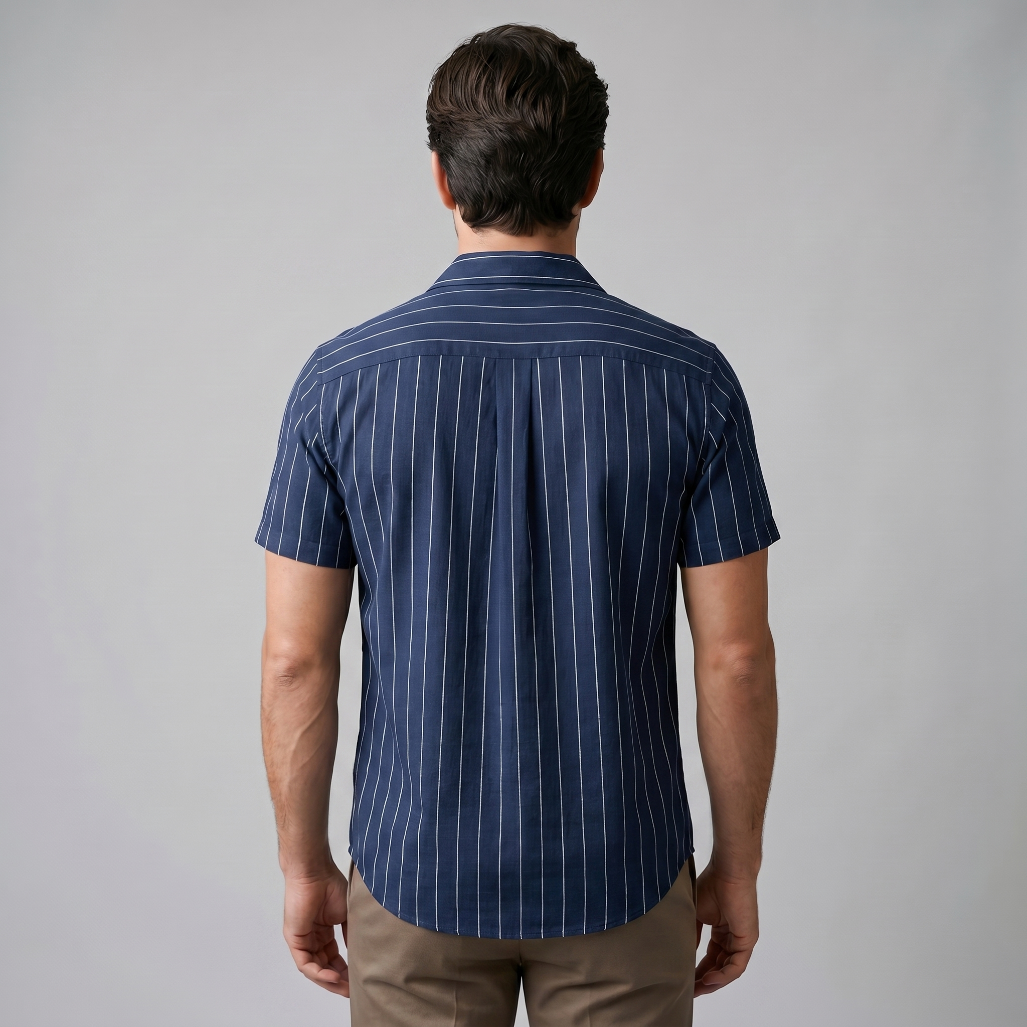 Men's Pinstripe Camp Shirt Short Sleeve Casual Summer