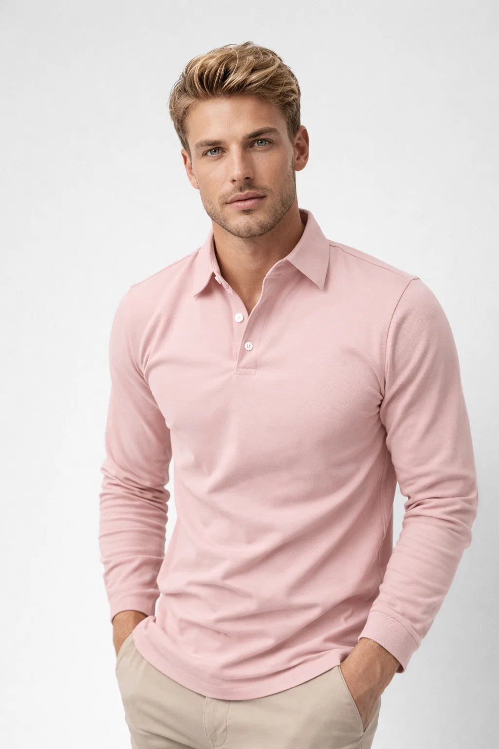 Men's Long Sleeve Polo Shirt Slim Fit Classic Collar Casual