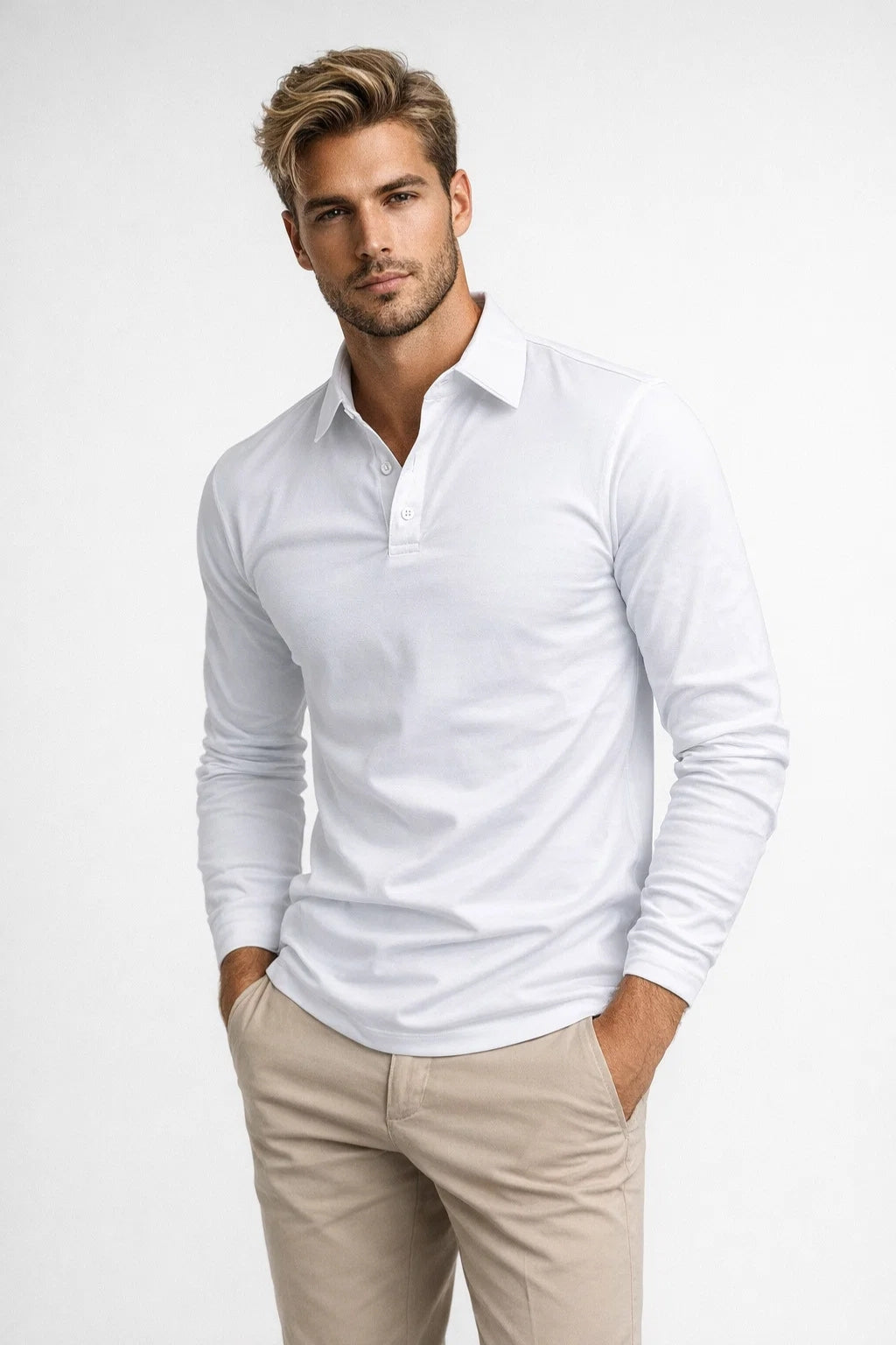 Men's Long Sleeve Polo Shirt Slim Fit Classic Collar Casual