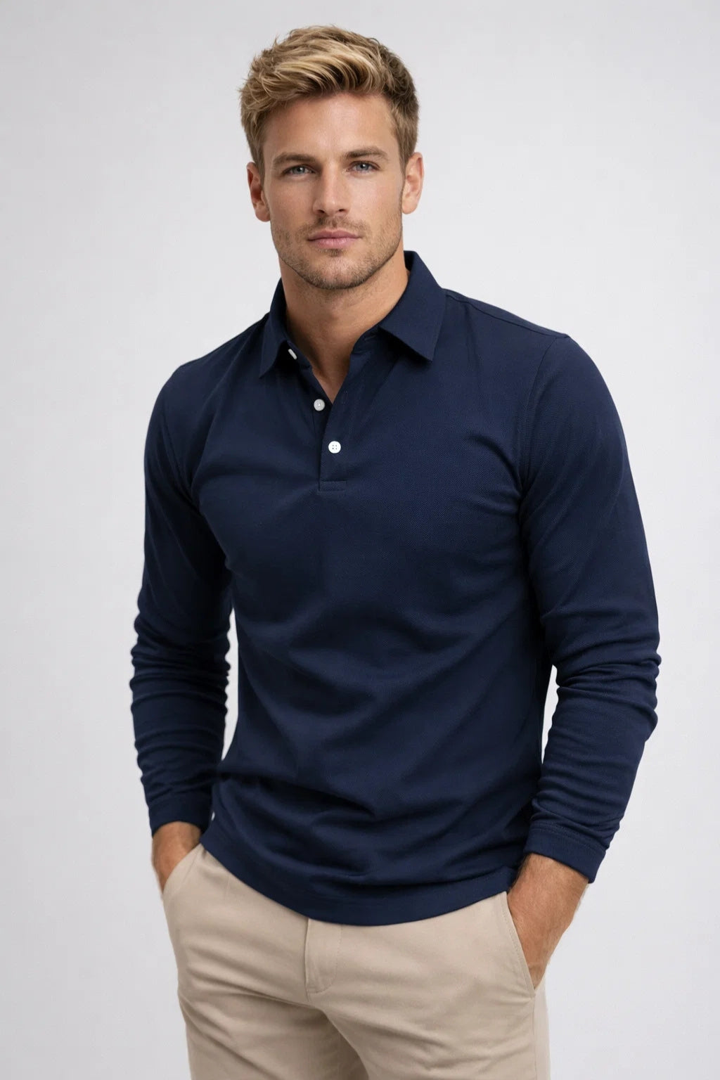 Men's Long Sleeve Polo Shirt Slim Fit Classic Collar Casual