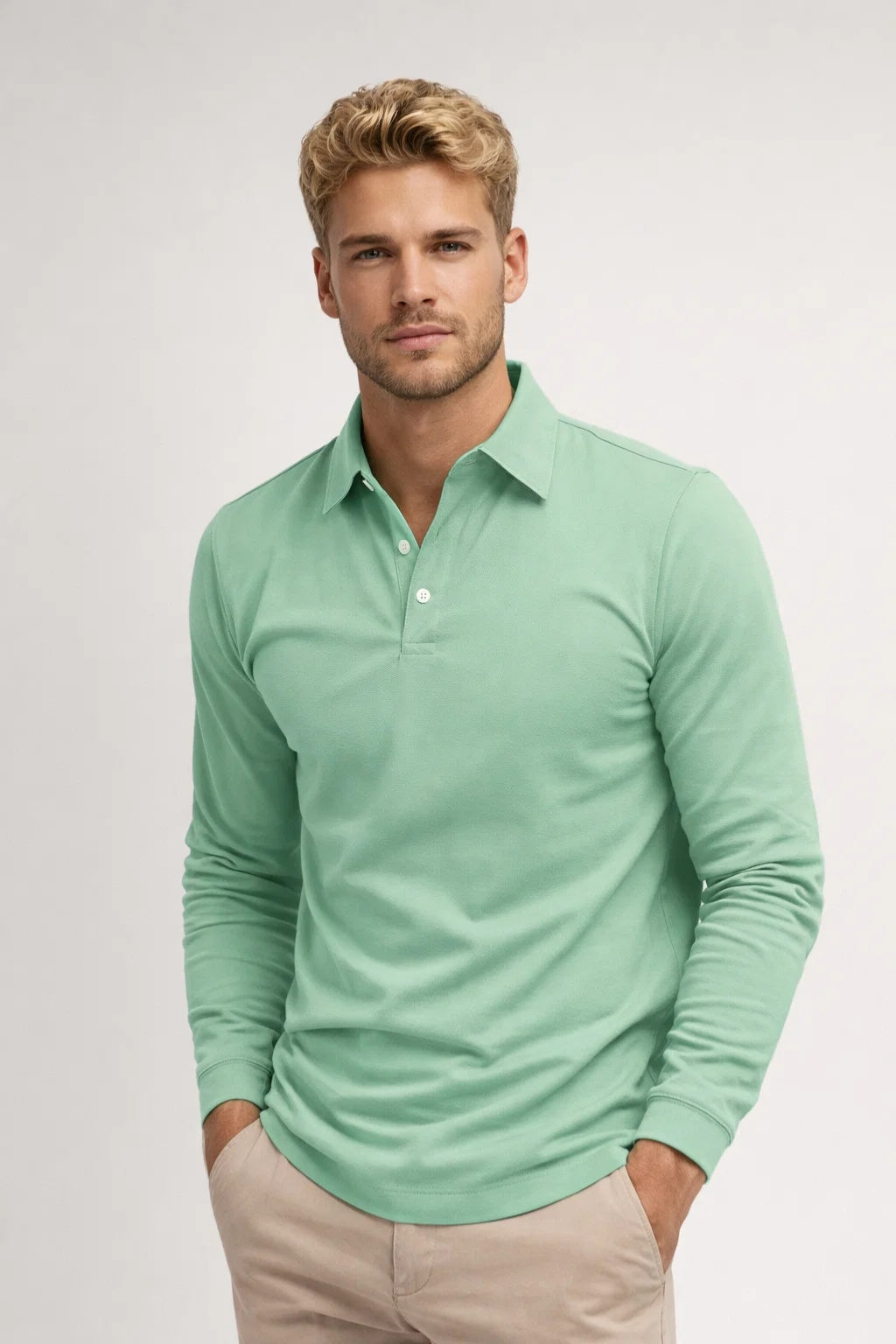 Men's Long Sleeve Polo Shirt Slim Fit Classic Collar Casual