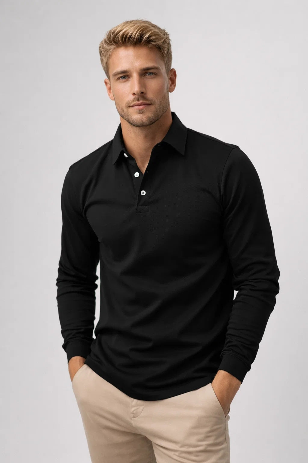 Men's Long Sleeve Polo Shirt Slim Fit Classic Collar Casual