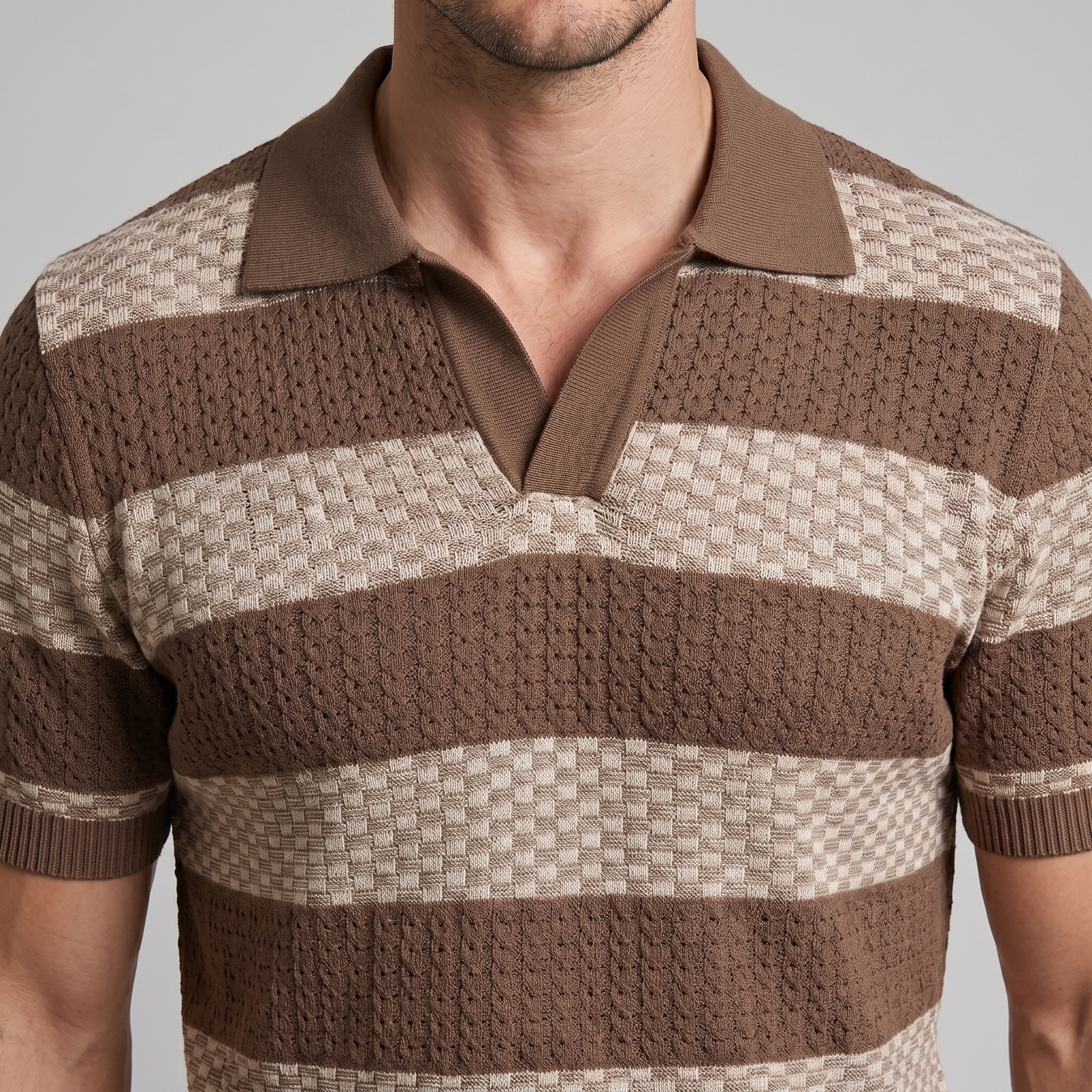 Men's Long Sleeve Striped Polo Smart Casual