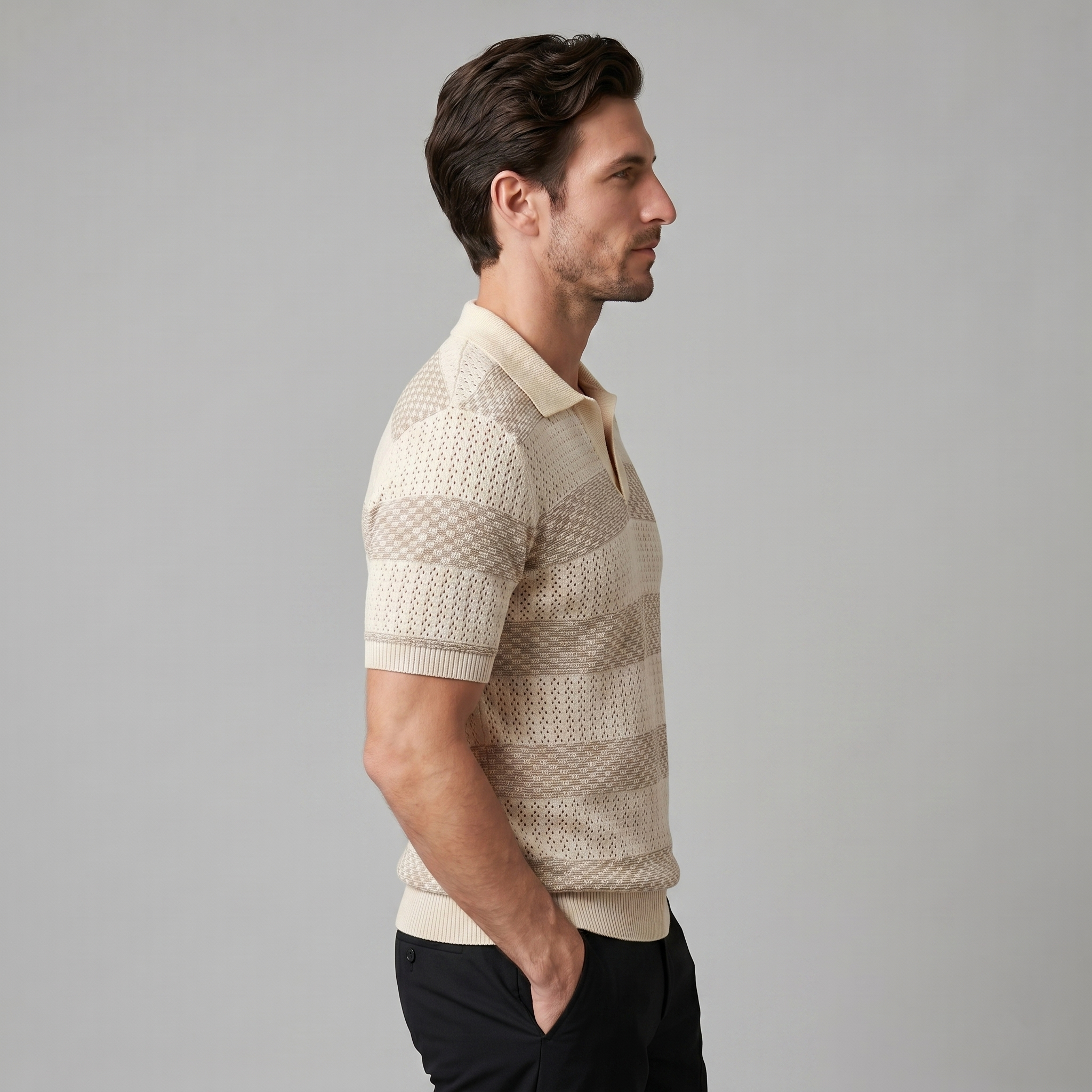Men's Long Sleeve Striped Polo Smart Casual