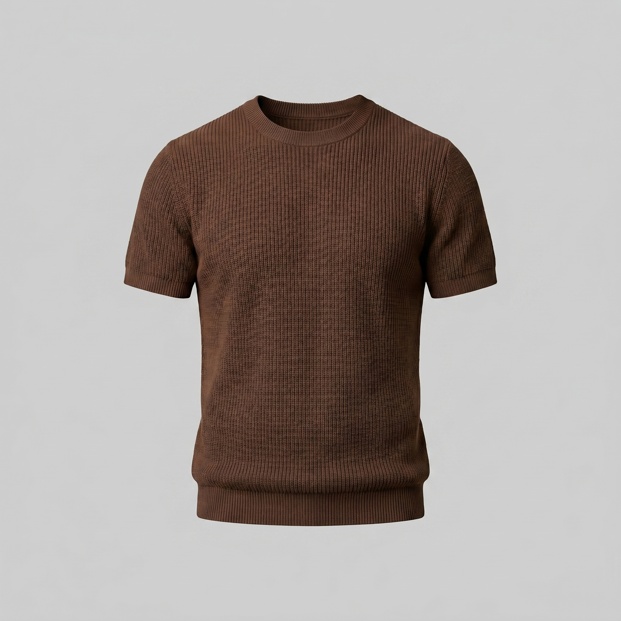 Men's Ribbed Knit Round Neck Casual T-Shirt
