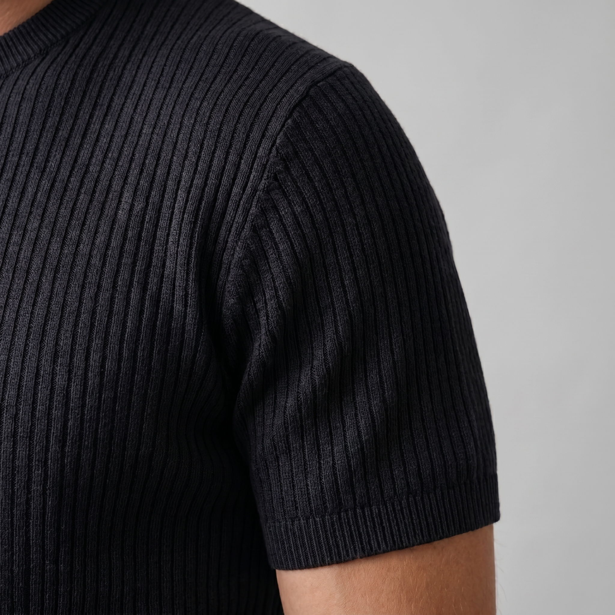 Men's Ribbed Knit Round Neck Casual T-Shirt