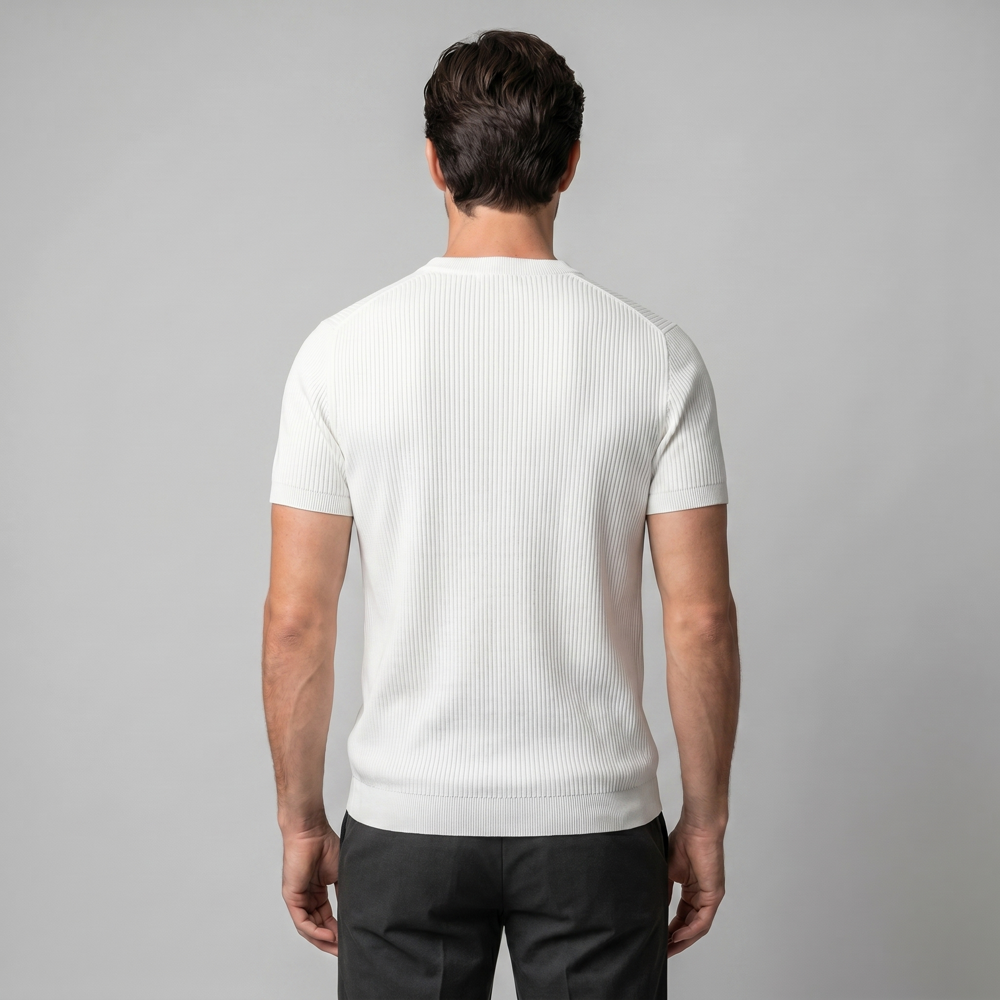 Men's Ribbed Knit Round Neck Casual T-Shirt