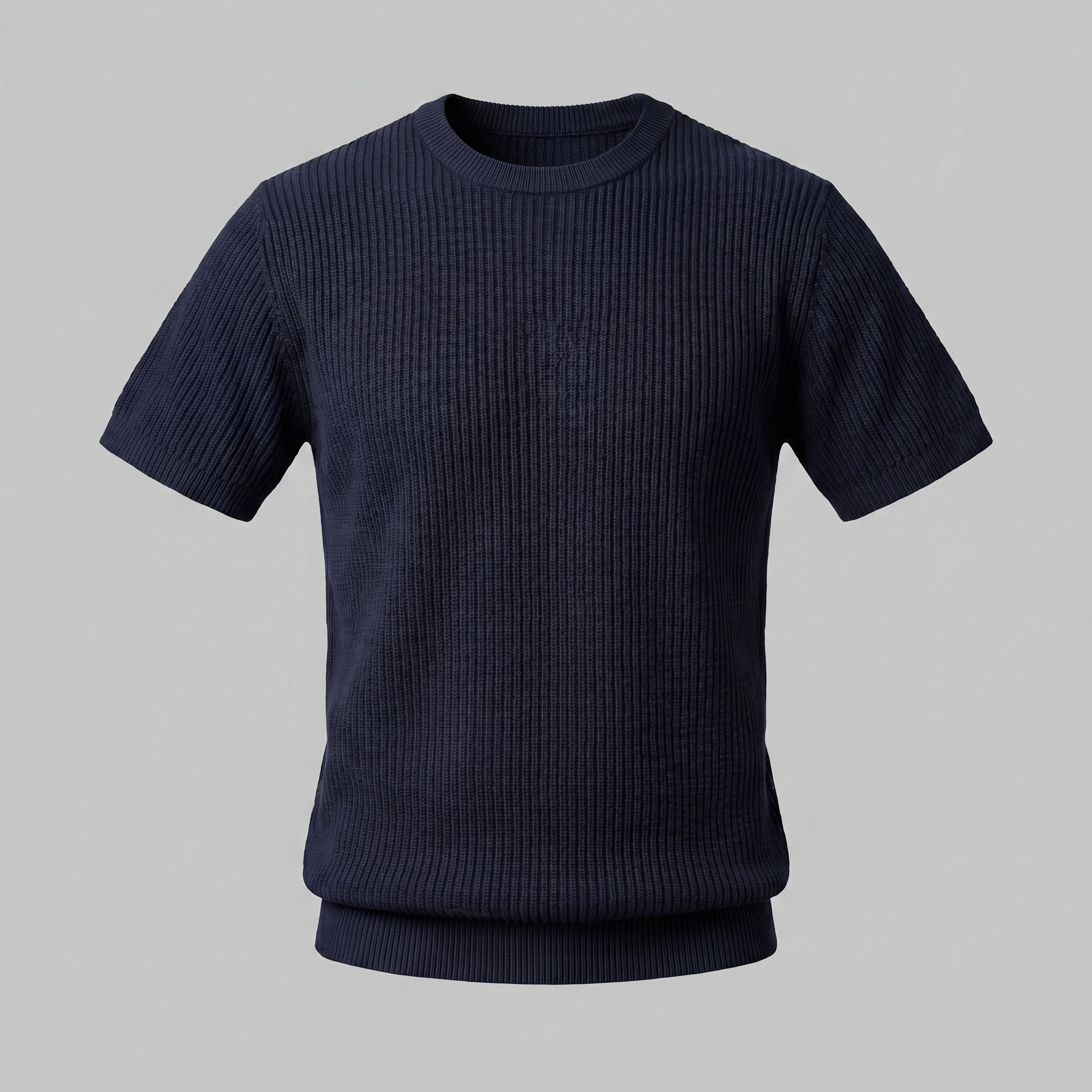 Men's Ribbed Knit Round Neck Casual T-Shirt