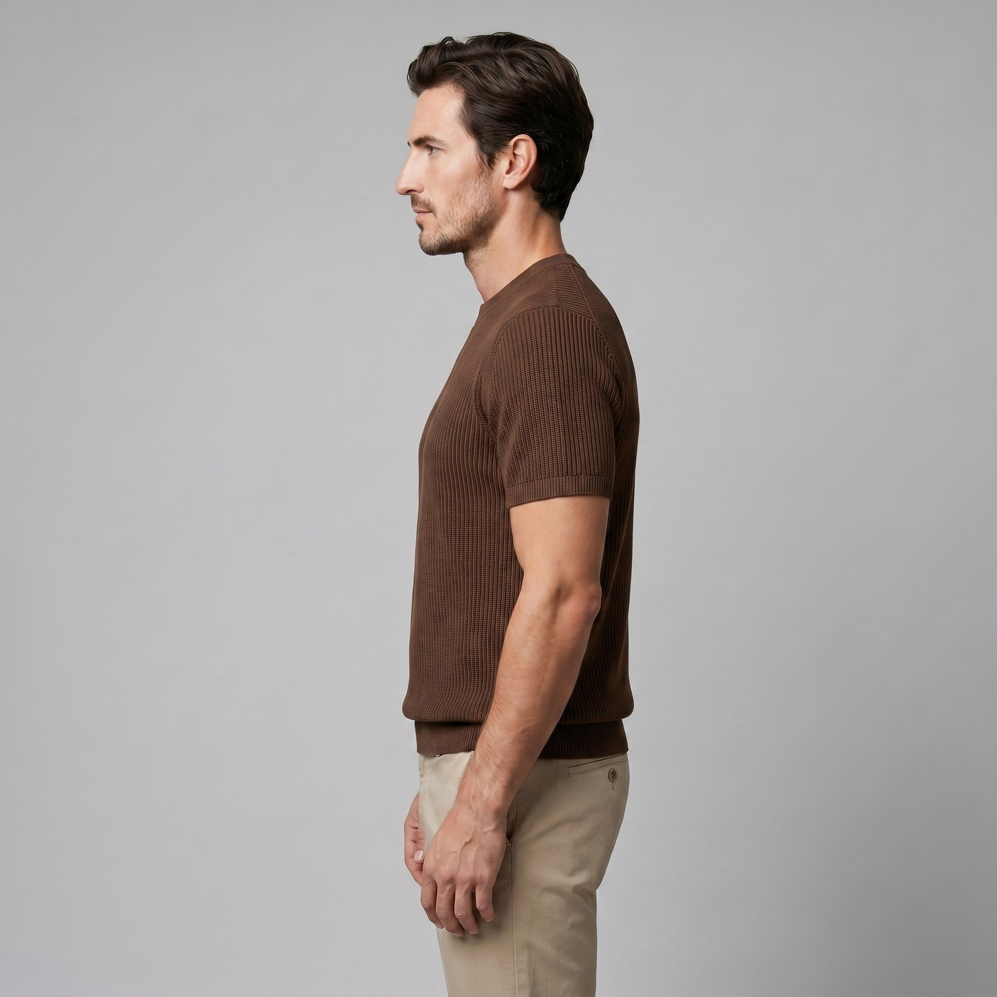 Men's Ribbed Knit Round Neck Casual T-Shirt
