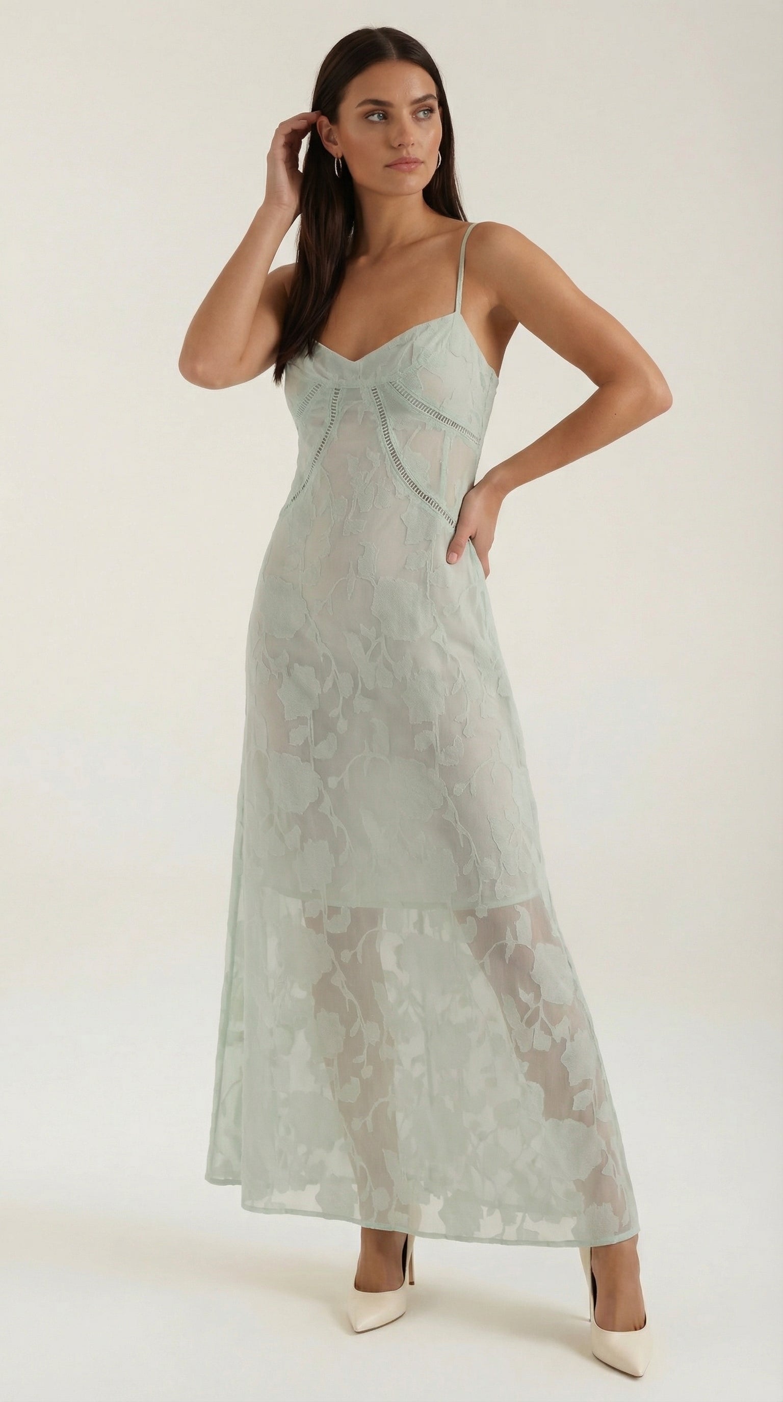 Women's maxi dress fitted jacquard spaghetti straps sweetheart neckline