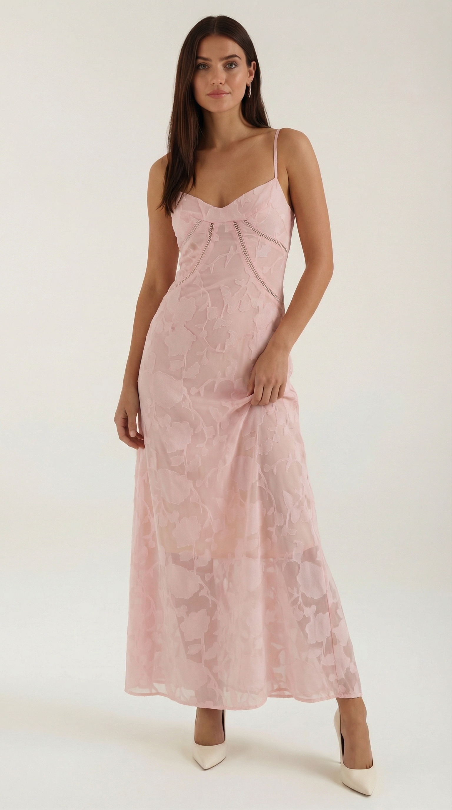 Women's maxi dress fitted jacquard spaghetti straps sweetheart neckline