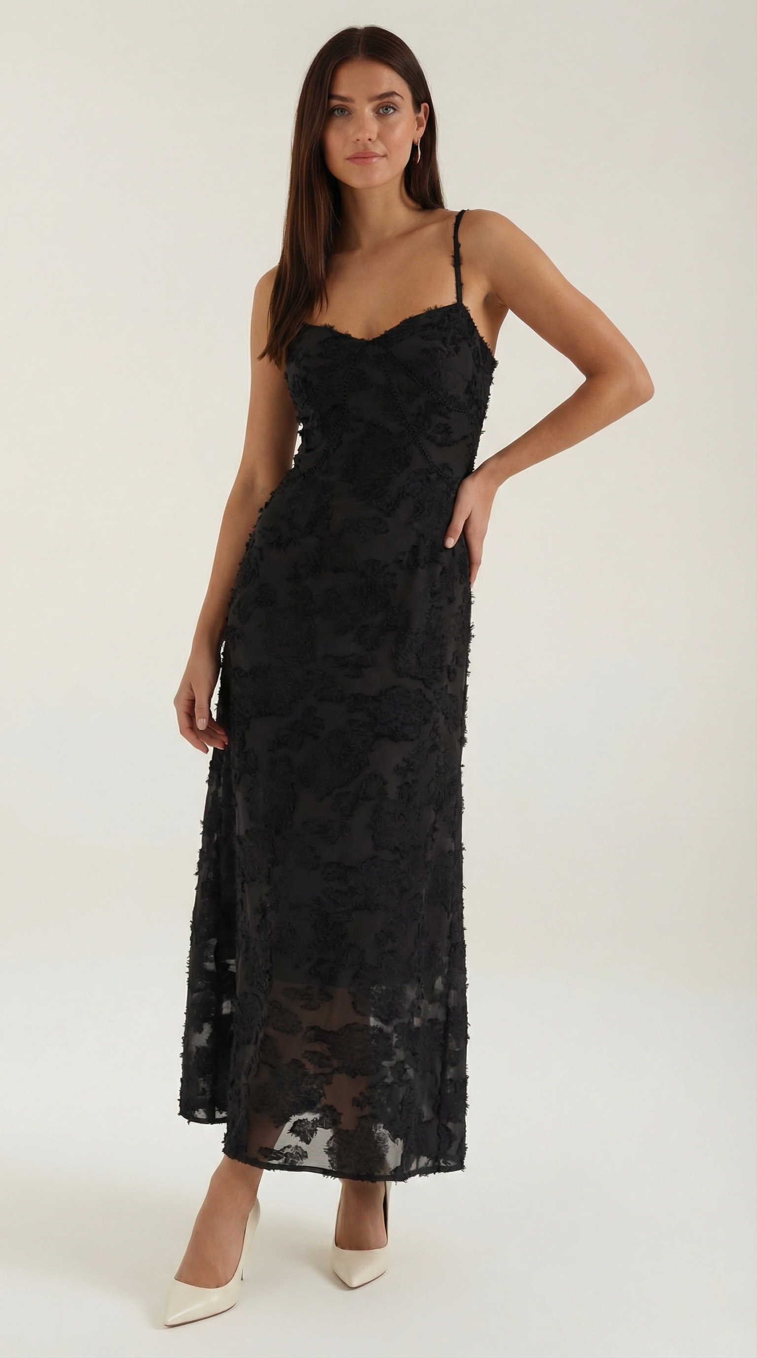 Women's maxi dress fitted jacquard spaghetti straps sweetheart neckline