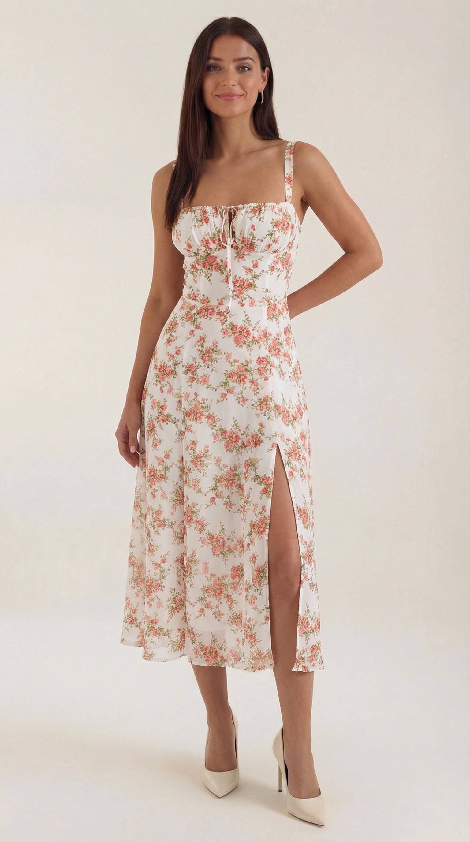 Women's Midi Dress A-line Vintage Floral Print Sweetheart Neckline Adjustable Back