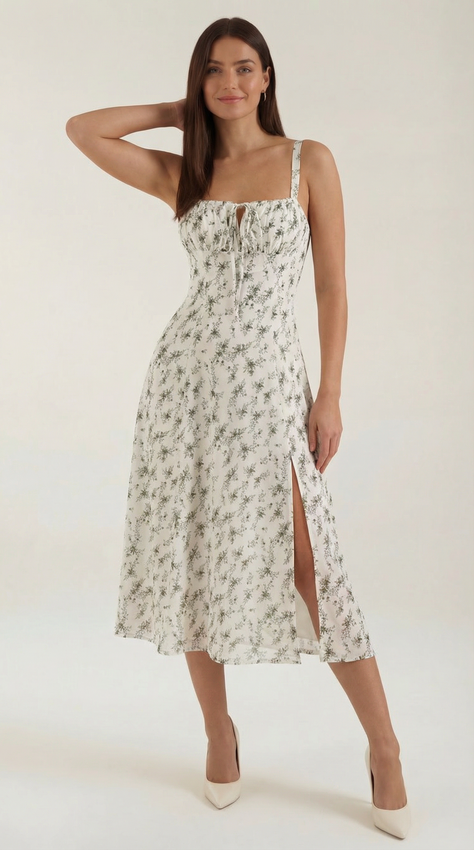Women's Midi Dress A-line Vintage Floral Print Sweetheart Neckline Adjustable Back