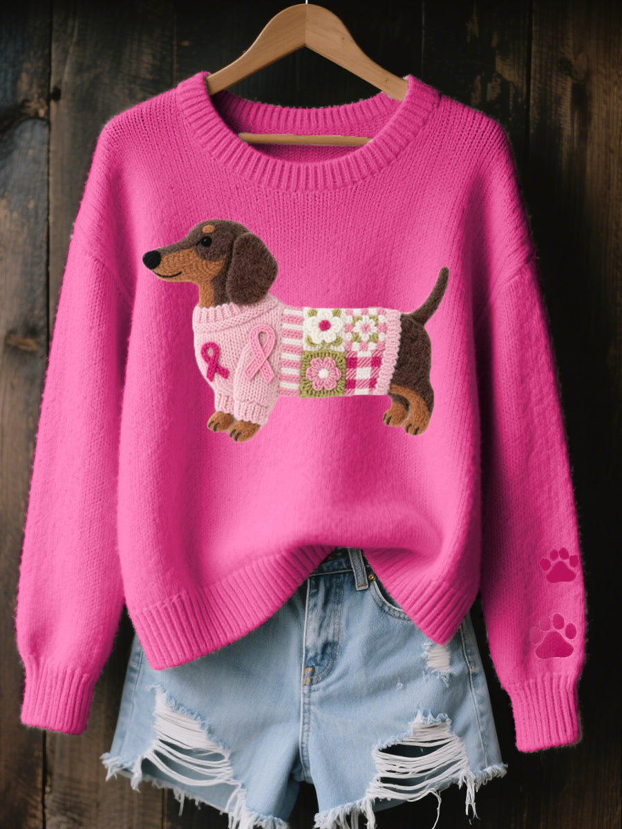 Soft Women's Jumper With Cute Dog Print And Long Sleeves