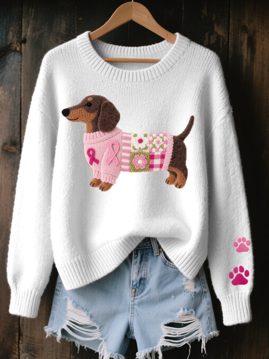 Soft Women's Jumper With Cute Dog Print And Long Sleeves