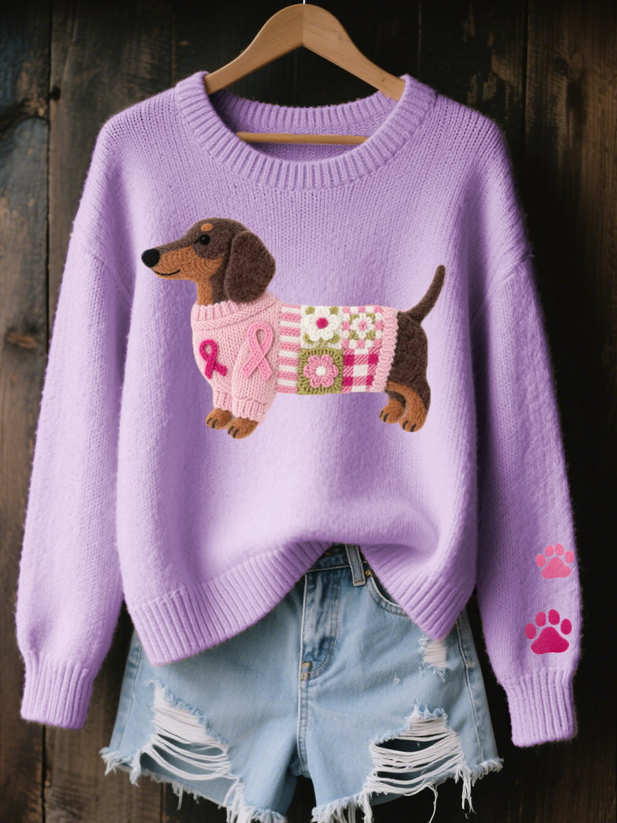 Soft Women's Jumper With Cute Dog Print And Long Sleeves