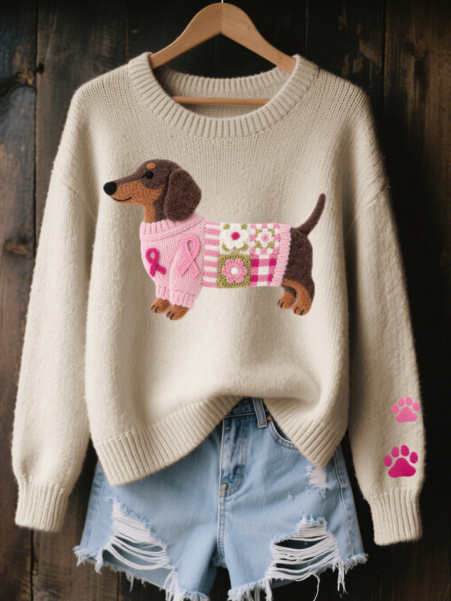 Soft Women's Jumper With Cute Dog Print And Long Sleeves