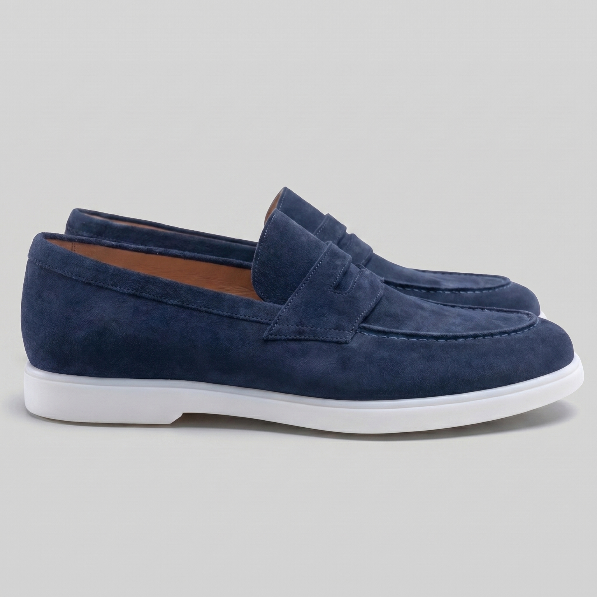 Men's Suede Penny Loafers White Sole Casual
