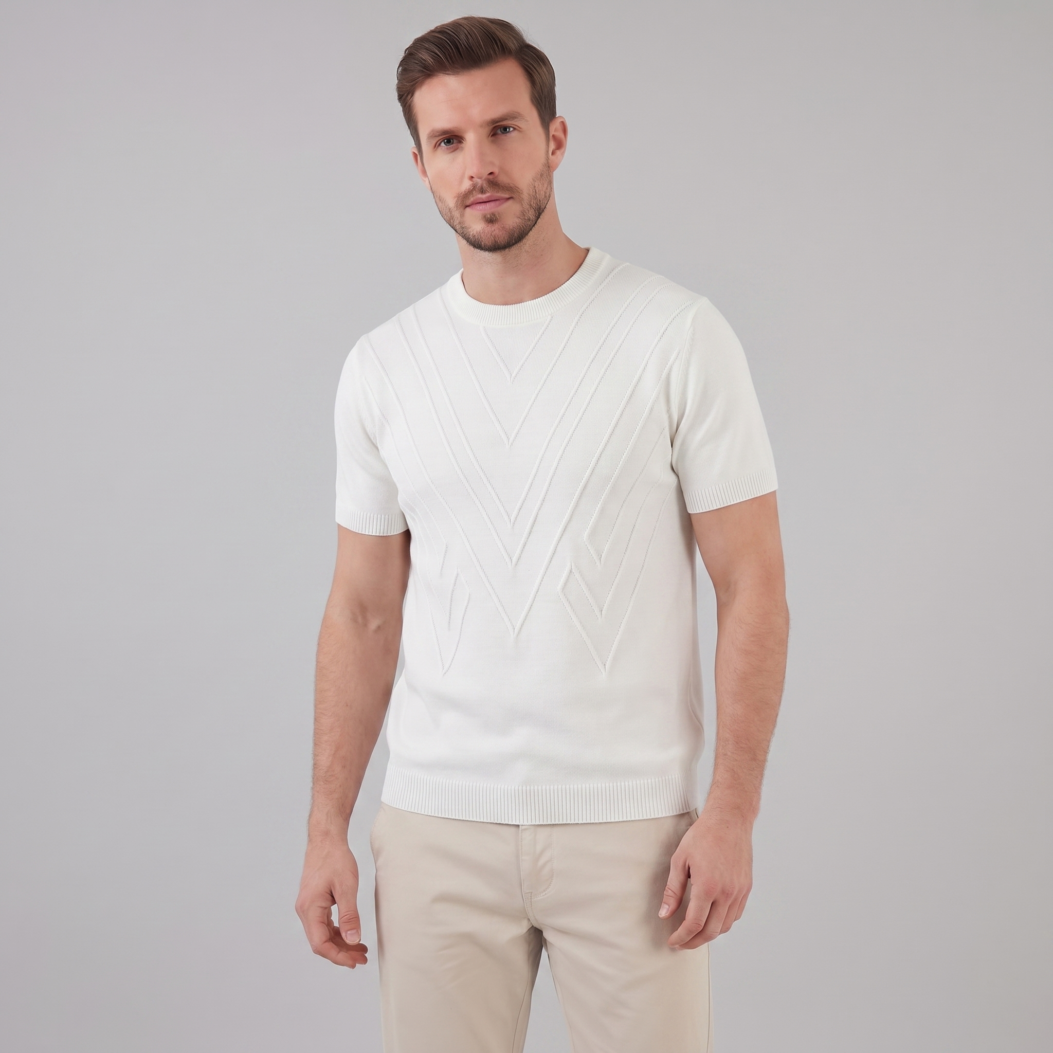 Men's Long Sleeve T-Shirt Casual Textured Crew Neck