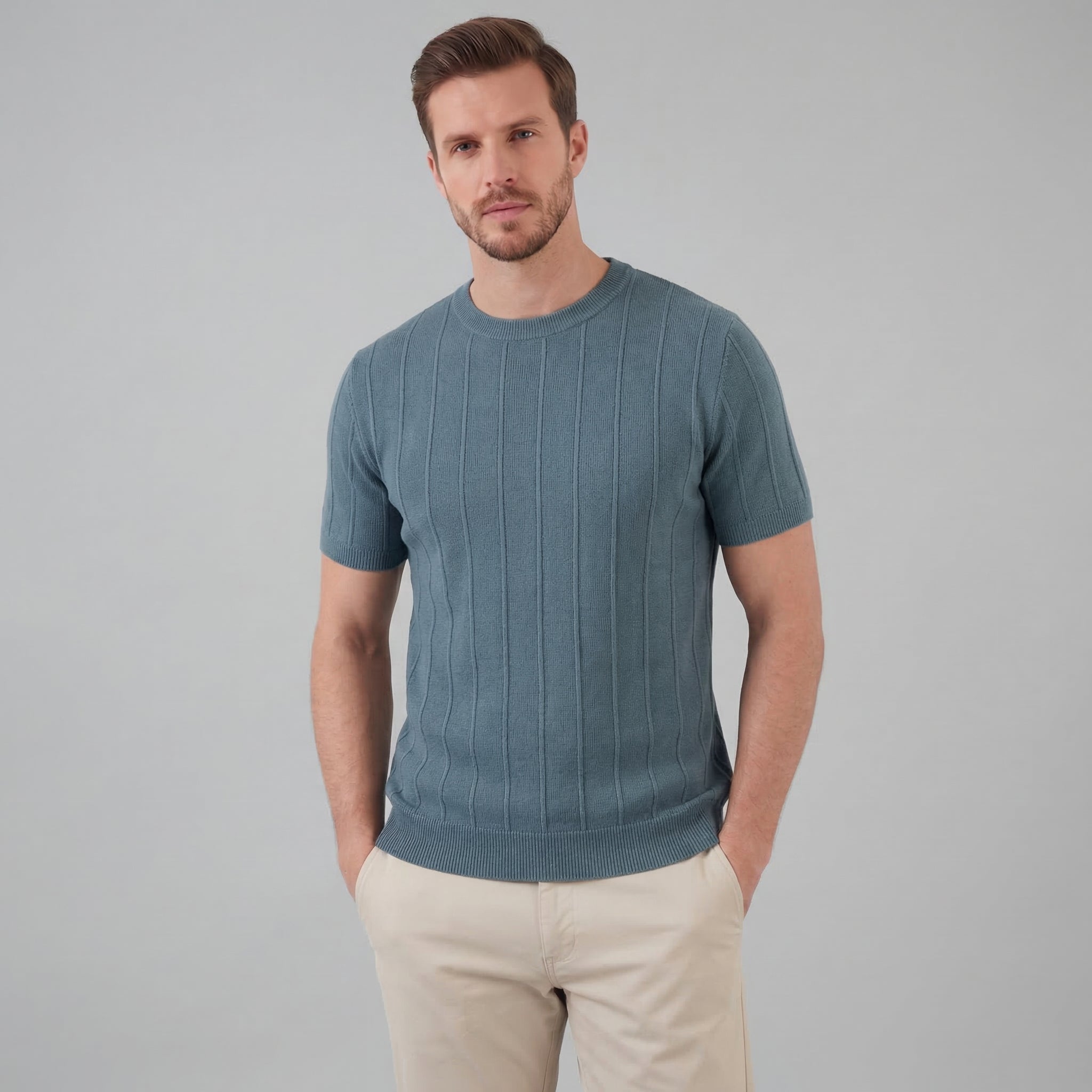 Men's Rib Knit Long Sleeve T-Shirt Casual Chic