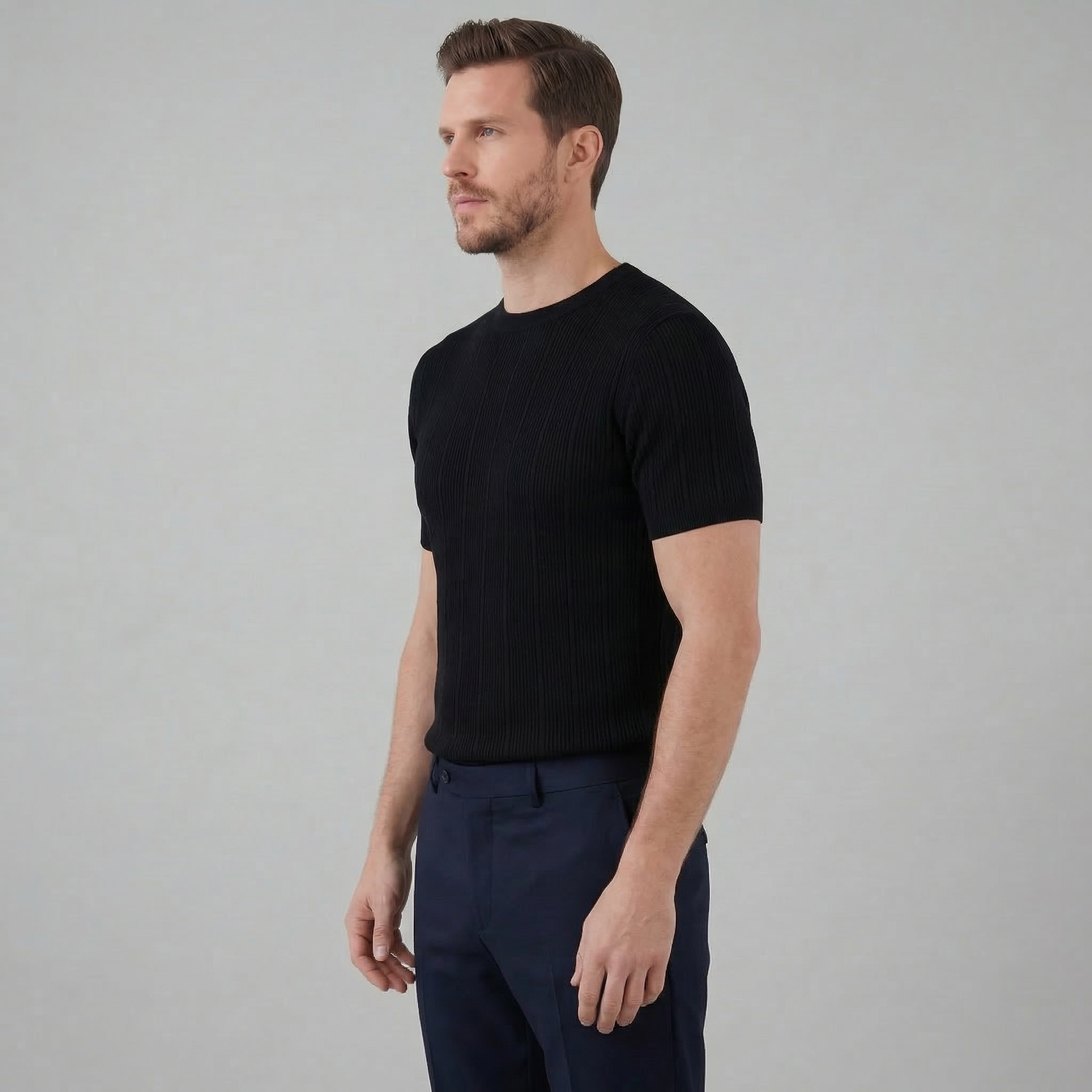 Men's Rib Knit Long Sleeve T-Shirt Casual Chic