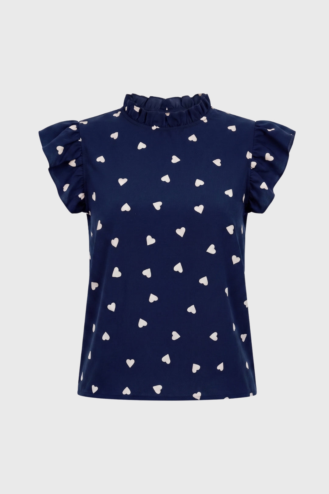 Women's Heart Print Ruffle Sleeve High Neck Casual Top