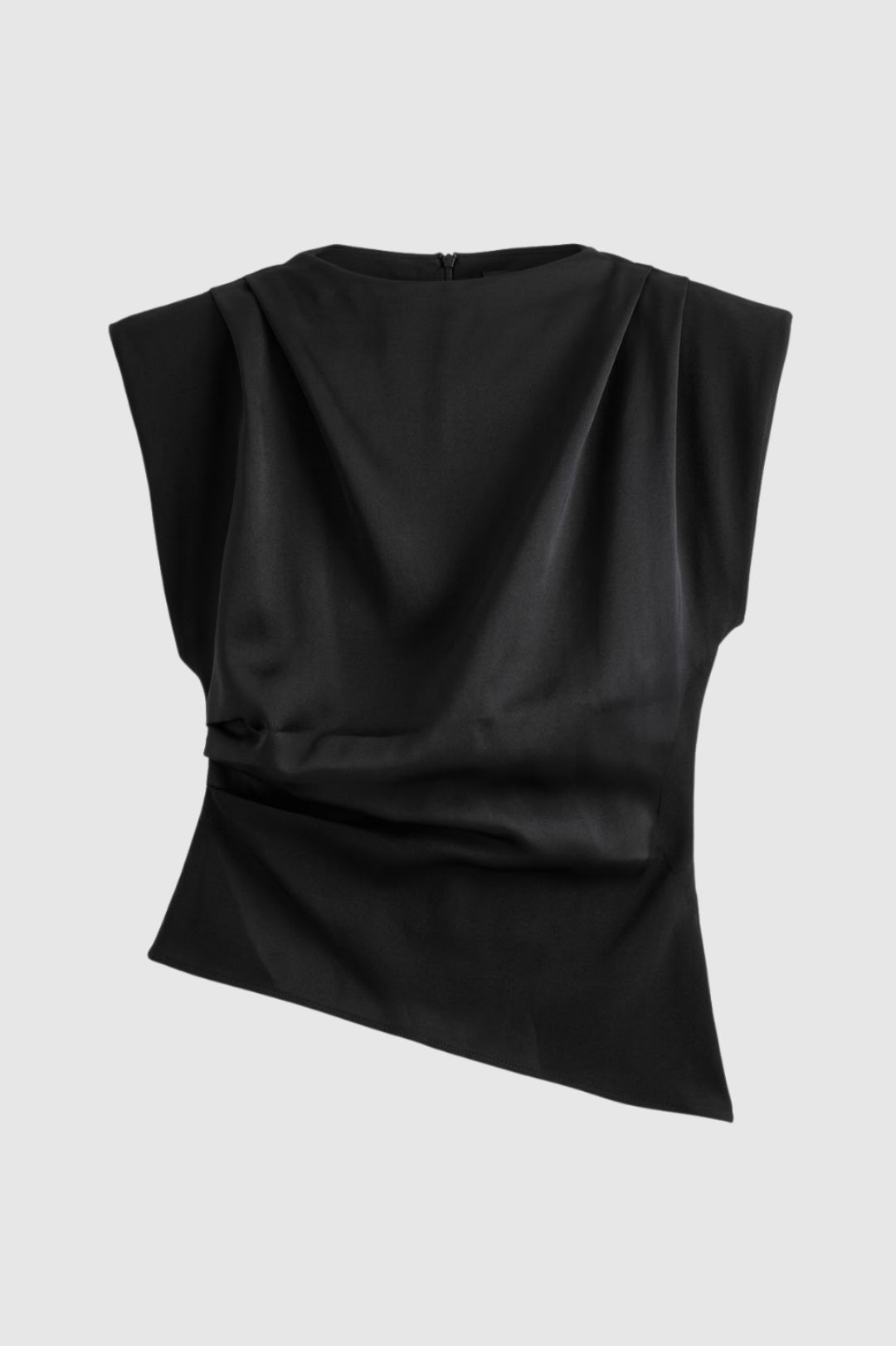 Women's Sleeveless Fitted Draped Round Neck Top