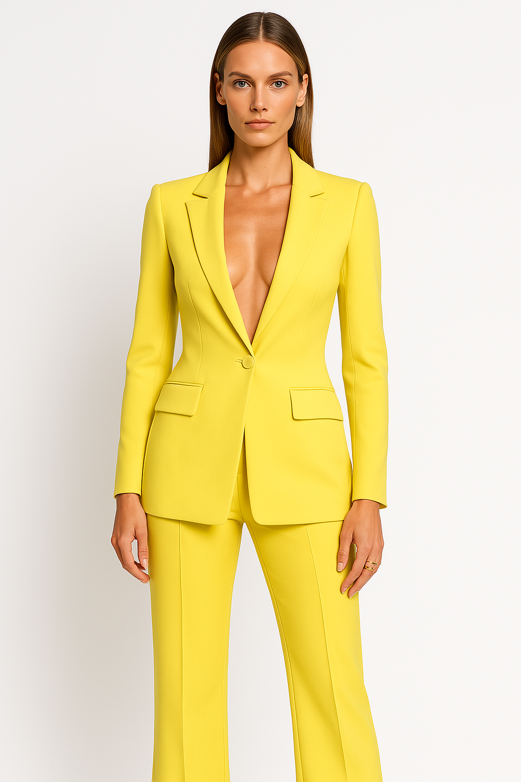 Two-Piece Suit Women V-Neck Blazer High Waist Trousers