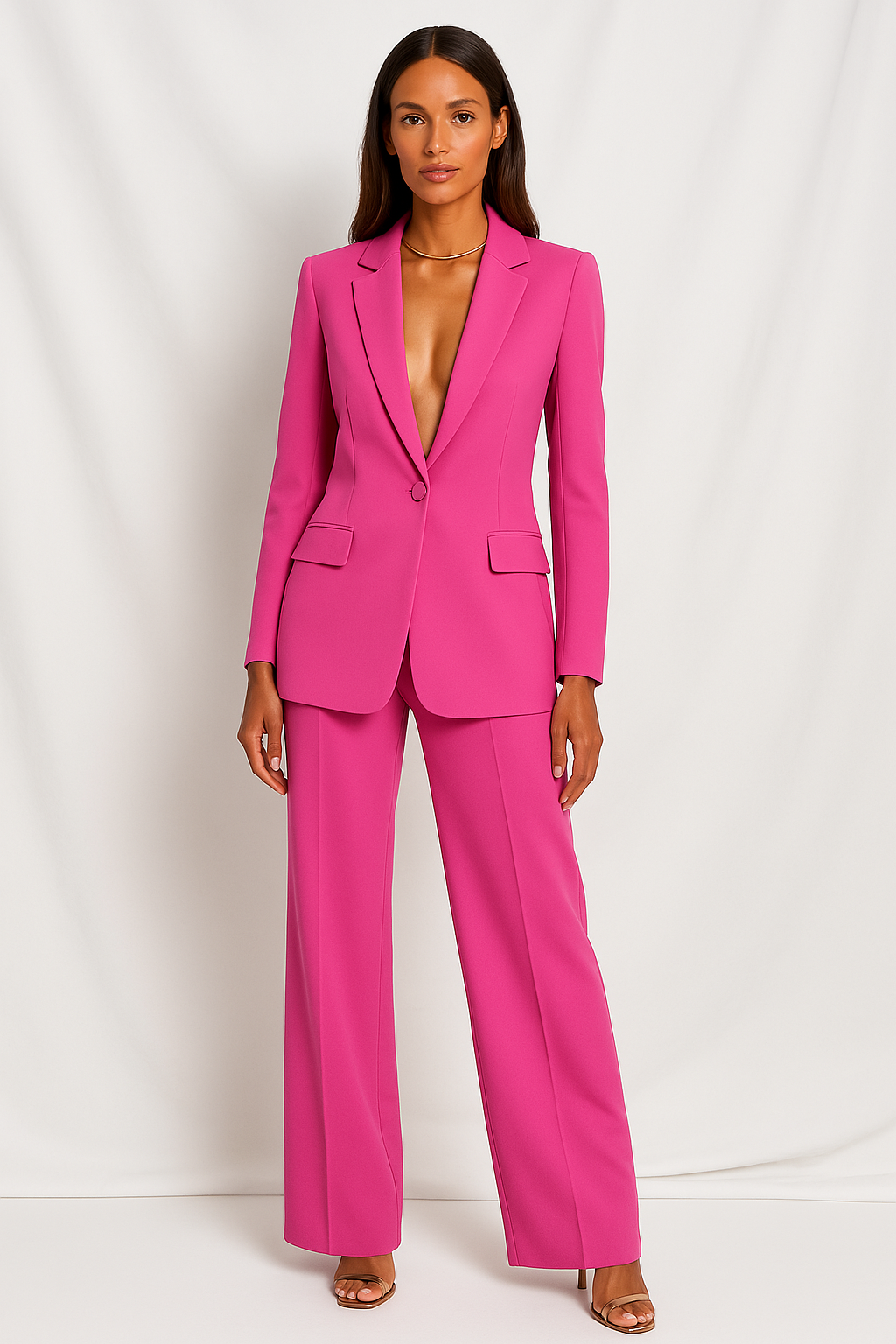 Two-Piece Suit Women V-Neck Blazer High Waist Trousers